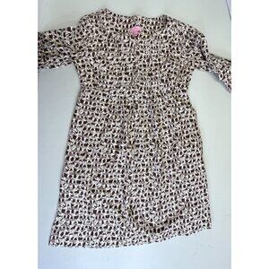 Lilly Pulitzer Brown White Elephant Dress Size 0 Womens 3/4 Sleeve Half Button